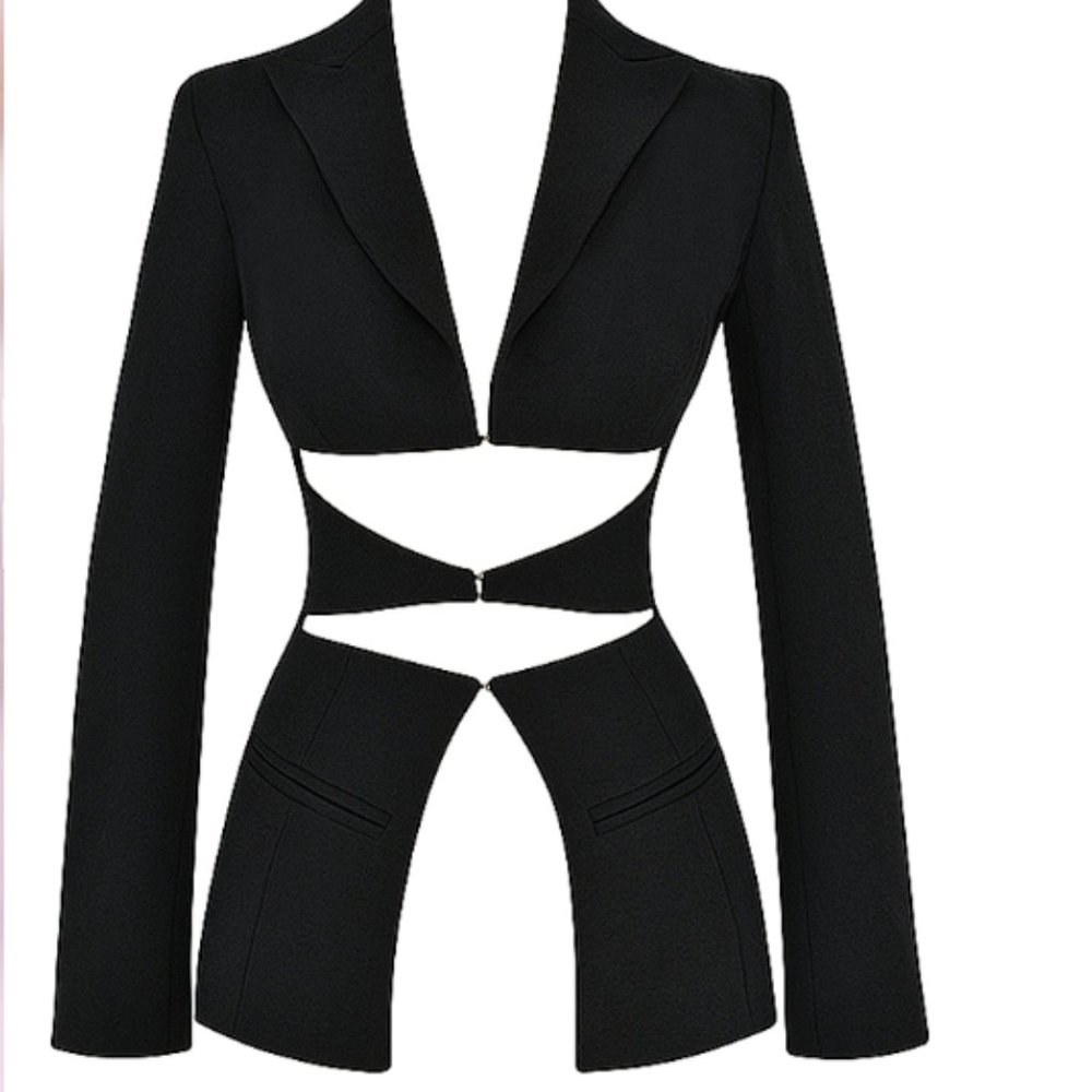 House Of CB 'Nour' Black Crepe Cutout Blazer NWT - Picture 5 of 10
